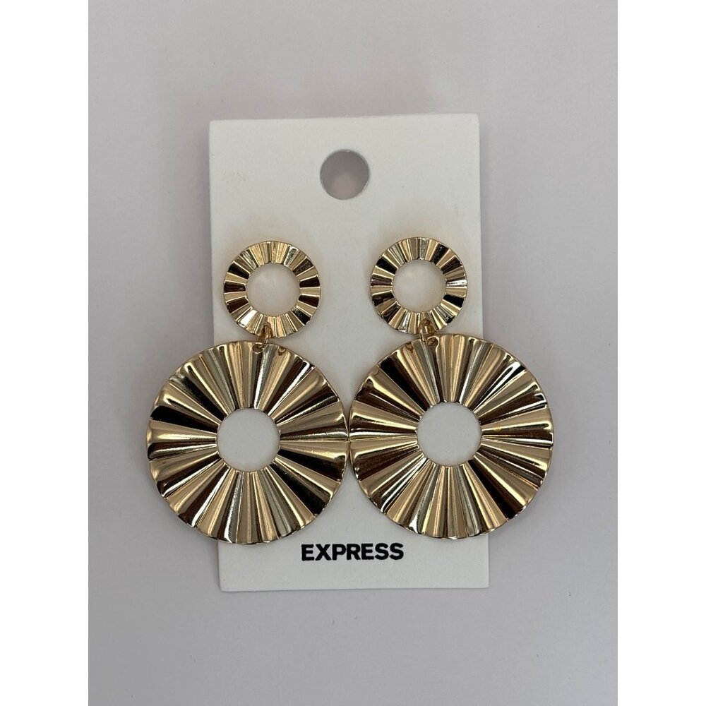 Express Textured Wavy Gold Tone Disc Drop Circle Pierced Earrings New